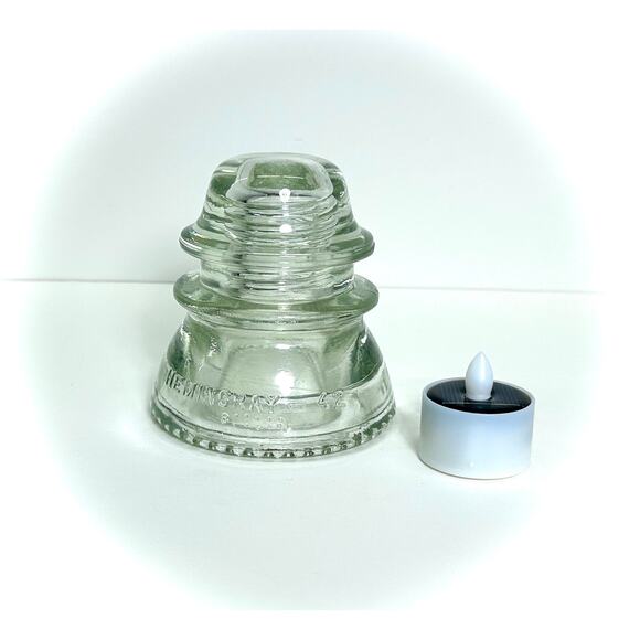 VTG Clear Glass Insulator + New Solar Tealight - USA Hemingray, Industrial Vibe - Picture 1 of 7